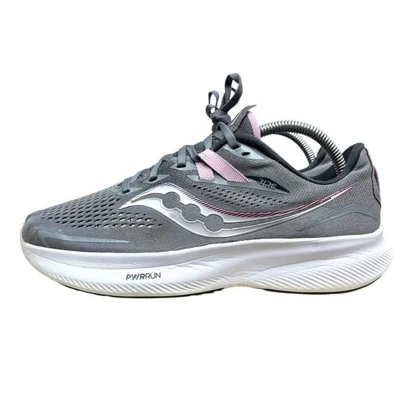 Saucony PWRRUN Women Running Sneakers Breathable Mesh Lace Up Gray Pink Sz 9.5 W