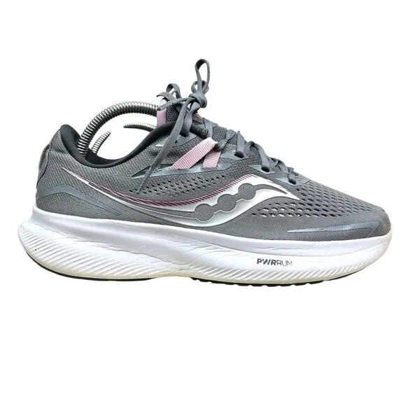 Saucony PWRRUN Women Running Sneakers Breathable Mesh Lace Up Gray Pink Sz 9.5 W