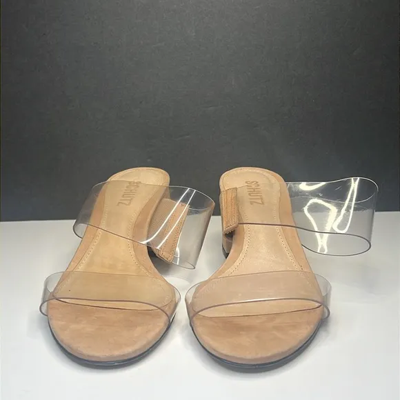 Schultz - Victorie Vinyl &amp; Suede Mules Sandal with Block Heel Women Size 6.5B