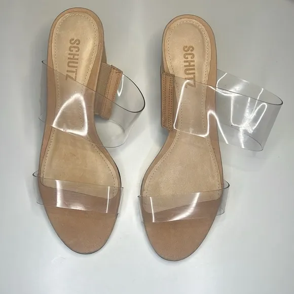 Schultz - Victorie Vinyl &amp; Suede Mules Sandal with Block Heel Women Size 6.5B