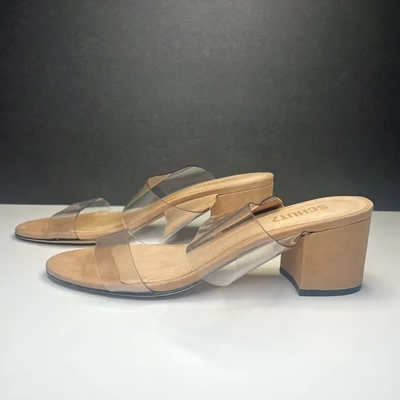 Schultz - Victorie Vinyl &amp; Suede Mules Sandal with Block Heel Women Size 6.5B