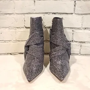 SCHUTZ Adryen Glitter Ankle Point Toe Side Zip Booties in Prata Silver - NWT/NIB