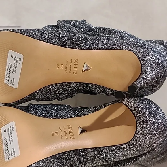 SCHUTZ Adryen Glitter Ankle Point Toe Side Zip Booties in Prata Silver - NWT/NIB