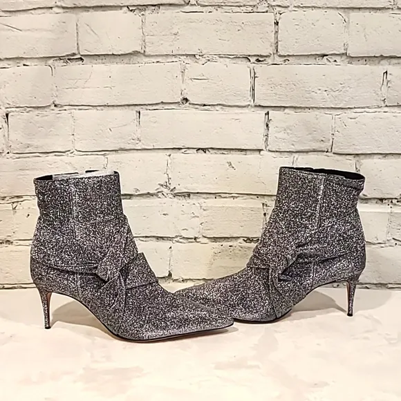 SCHUTZ Adryen Glitter Ankle Point Toe Side Zip Booties in Prata Silver - NWT/NIB