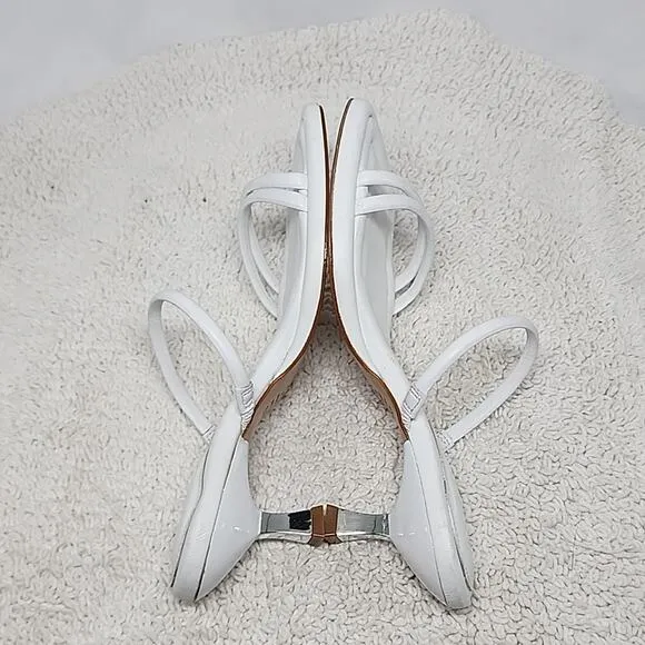 🐲SCHUTZ🐲 AGATHA MID SQUARE TOE WHITE LEATHER LADIE 6 CROME KITTEN HEELS NWOB