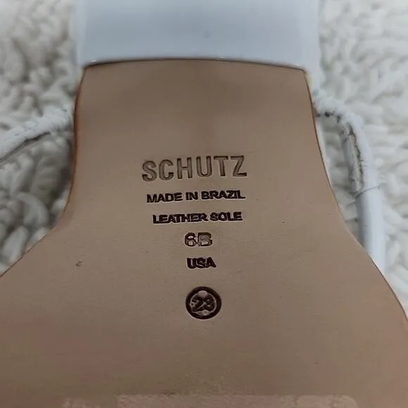 🐲SCHUTZ🐲 AGATHA MID SQUARE TOE WHITE LEATHER LADIE 6 CROME KITTEN HEELS NWOB