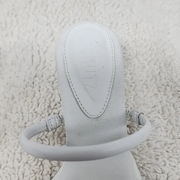 🐲SCHUTZ🐲 AGATHA MID SQUARE TOE WHITE LEATHER LADIE 6 CROME KITTEN HEELS NWOB