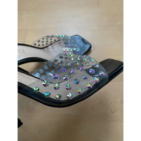 SCHUTZ &quot;Lizah&quot; crystal embellished black Mules snadals sz 7B