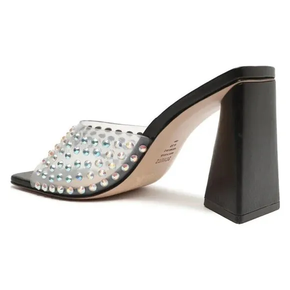 SCHUTZ &quot;Lizah&quot; crystal embellished black Mules snadals sz 7B