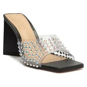 SCHUTZ &quot;Lizah&quot; crystal embellished black Mules snadals sz 7B