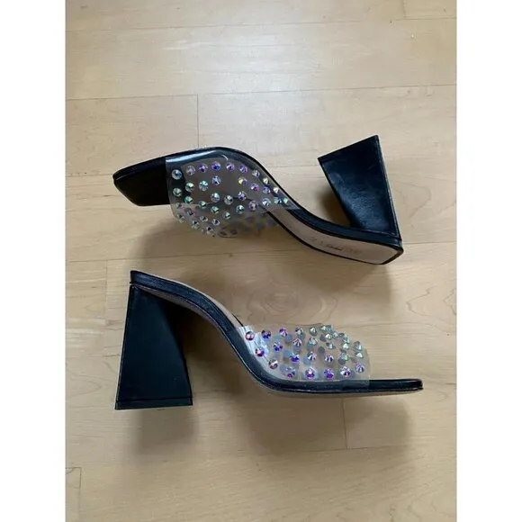 SCHUTZ &quot;Lizah&quot; crystal embellished black Mules snadals sz 7B