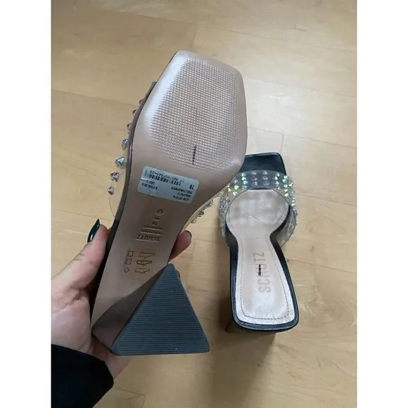 SCHUTZ &quot;Lizah&quot; crystal embellished black Mules snadals sz 7B