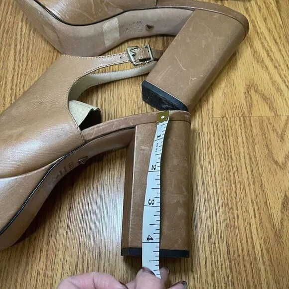 SCHUTZ Brown Soft Leather Peep toe slingback platform heels size US 9