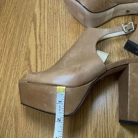 SCHUTZ Brown Soft Leather Peep toe slingback platform heels size US 9