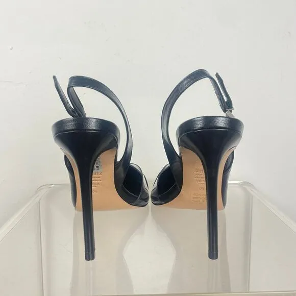 Schutz Emma Black Leather and Clear Vinyl Pointed-Toe Slingback Pumps size 10.5