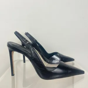 Schutz Emma Black Leather and Clear Vinyl Pointed-Toe Slingback Pumps size 10.5