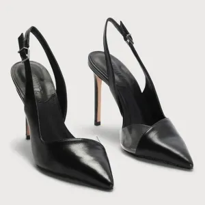 Schutz • Emma Black Leather and Clear Vinyl Pointed-Toe Slingback Pumps