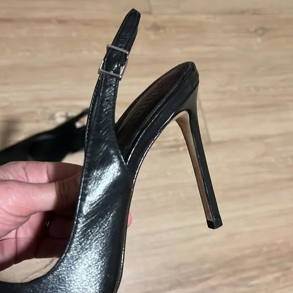 Schutz • Emma Black Leather and Clear Vinyl Pointed-Toe Slingback Pumps