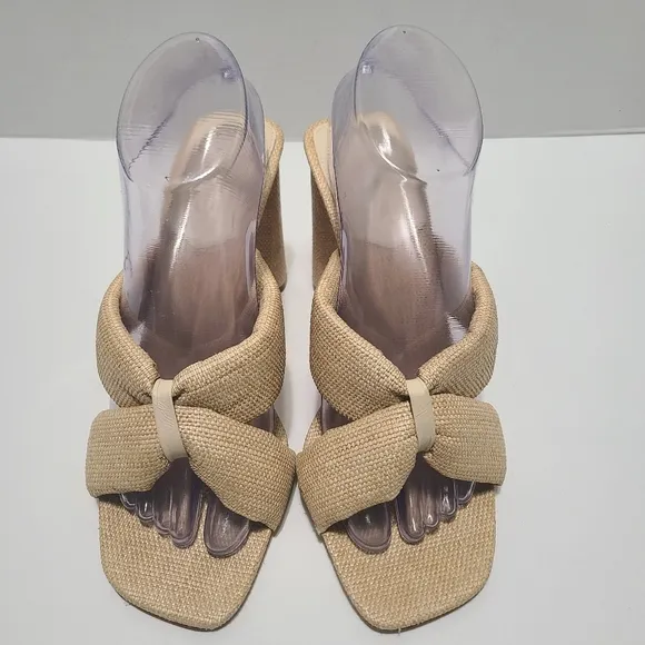 Schutz Fairy Mid Casual‎ Straw &amp; Nappa Leather Sandal Size 9.5