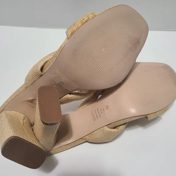 Schutz Fairy Mid Casual‎ Straw &amp; Nappa Leather Sandal Size 9.5