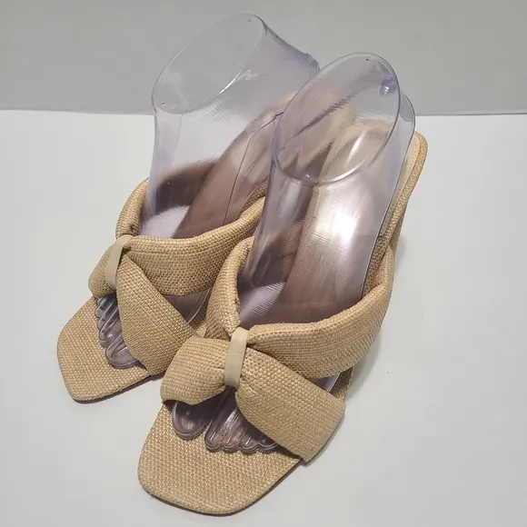 Schutz Fairy Mid Casual‎ Straw &amp; Nappa Leather Sandal Size 9.5