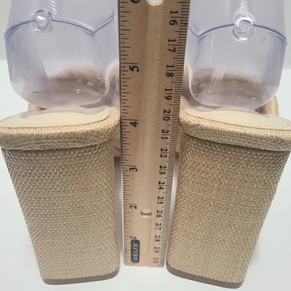 Schutz Fairy Mid Casual‎ Straw &amp; Nappa Leather Sandal Size 9.5