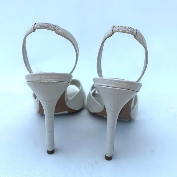 Schutz Keefa Slingback Crocodile-Embossed Leather Pumps Heels Pearl Ivory 6.5