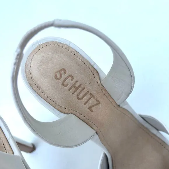 Schutz Keefa Slingback Crocodile-Embossed Leather Pumps Heels Pearl Ivory 6.5