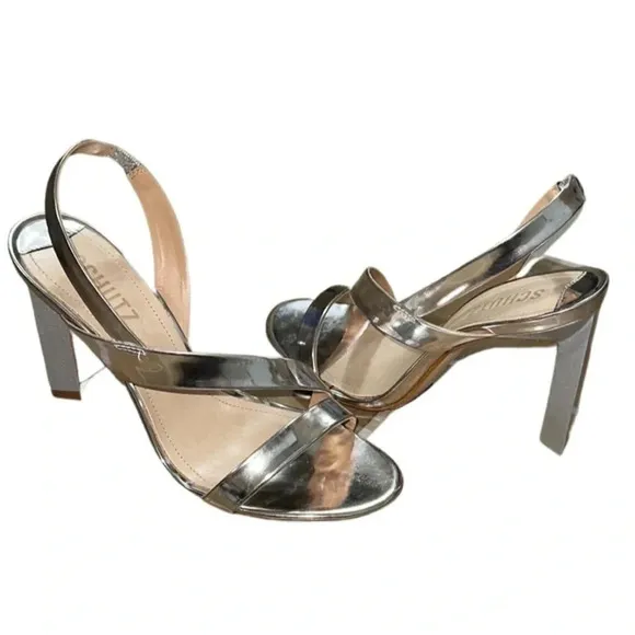 Schutz Kelly Metallic Silver Slingback Heels Size 7.5