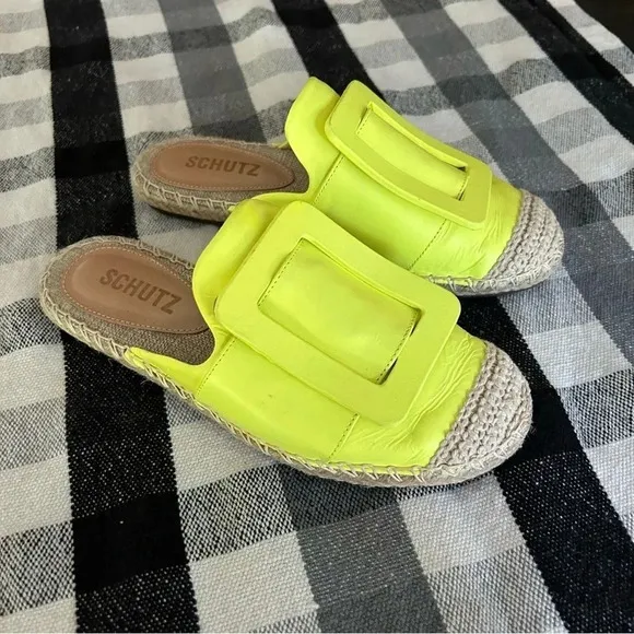 SCHUTZ Neon Yellow Leandrine Espadrille Mules Flat