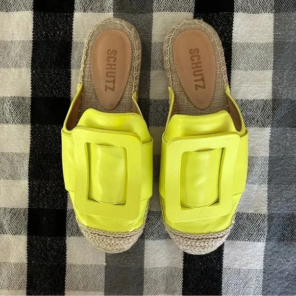 SCHUTZ Neon Yellow Leandrine Espadrille Mules Flat