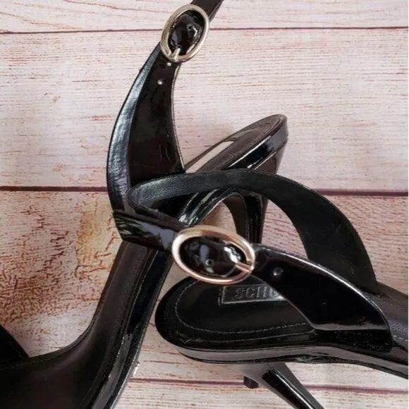 SCHUTZ Patent Leather Slingback Pointy Toe Stiletto Heels Black Women's Size 40