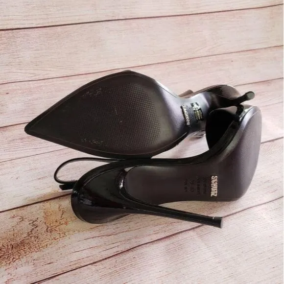 SCHUTZ Patent Leather Slingback Pointy Toe Stiletto Heels Black Women's Size 40