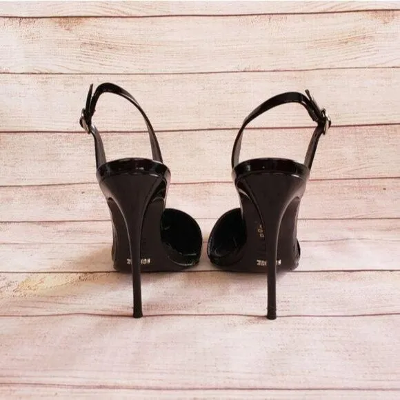SCHUTZ Patent Leather Slingback Pointy Toe Stiletto Heels Black Women's Size 40