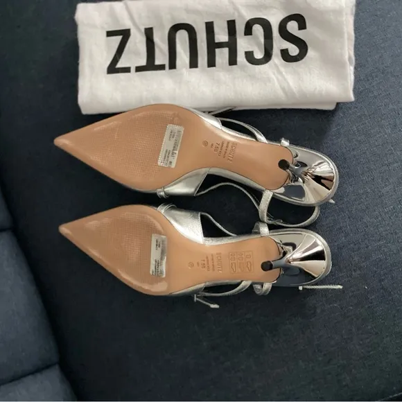 SCHUTZ silver kitten heels 7.5 like new