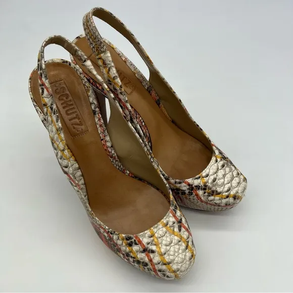 Schutz Snakeskin Leather Slingback Platform Pumps Stiletto heels Mob Wife SZ 9B