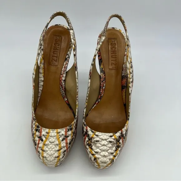 Schutz Snakeskin Leather Slingback Platform Pumps Stiletto heels Mob Wife SZ 9B