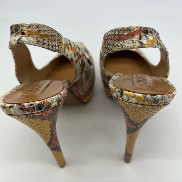 Schutz Snakeskin Leather Slingback Platform Pumps Stiletto heels Mob Wife SZ 9B