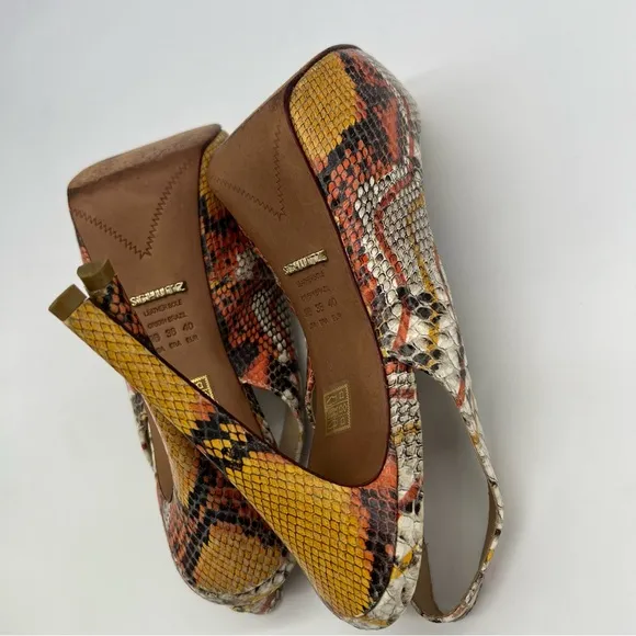 Schutz Snakeskin Leather Slingback Platform Pumps Stiletto heels Mob Wife SZ 9B