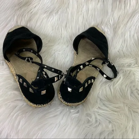 SCHUTZ Studded Suede Leather Espadrille Flat Sandal Black 9