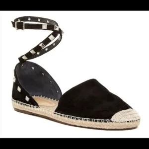 SCHUTZ Studded Suede Leather Espadrille Flat Sandal Black 9
