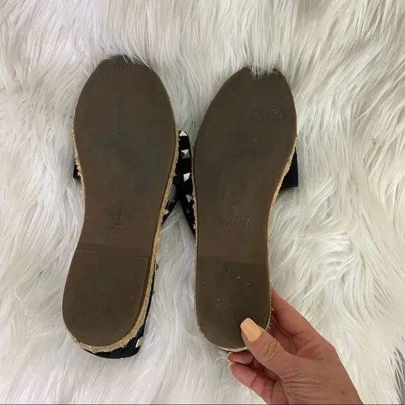 SCHUTZ Studded Suede Leather Espadrille Flat Sandal Black 9