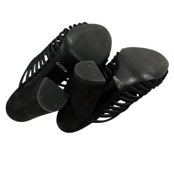 Schutz Suede Strappy Black Mules Block Heel