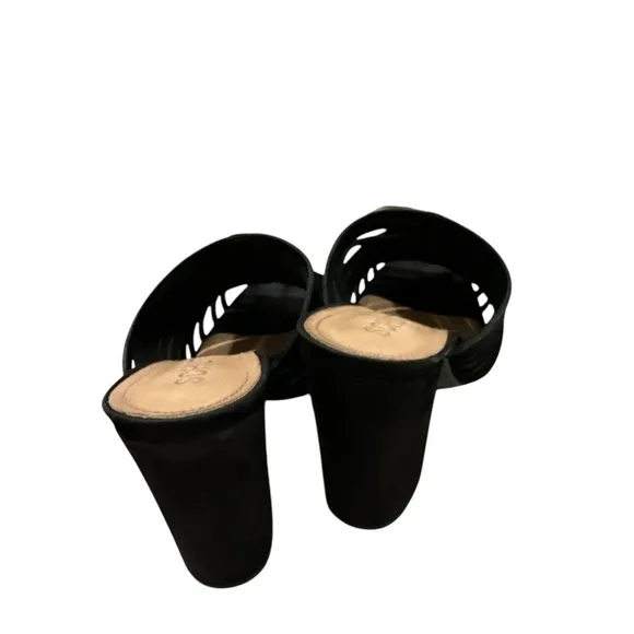 Schutz Suede Strappy Black Mules Block Heel