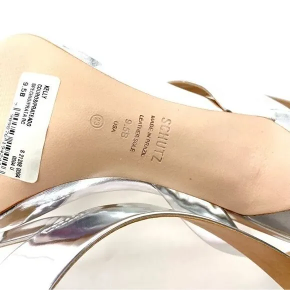 Schutz Kelly Metallic Silver Slingback Sandal Heels New
