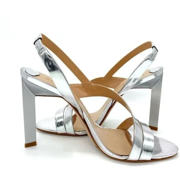 Schutz Kelly Metallic Silver Slingback Sandal Heels New