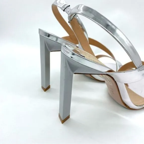 Schutz Kelly Metallic Silver Slingback Sandal Heels New