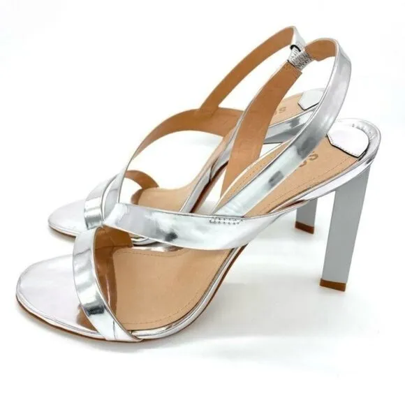 Schutz Kelly Metallic Silver Slingback Sandal Heels New