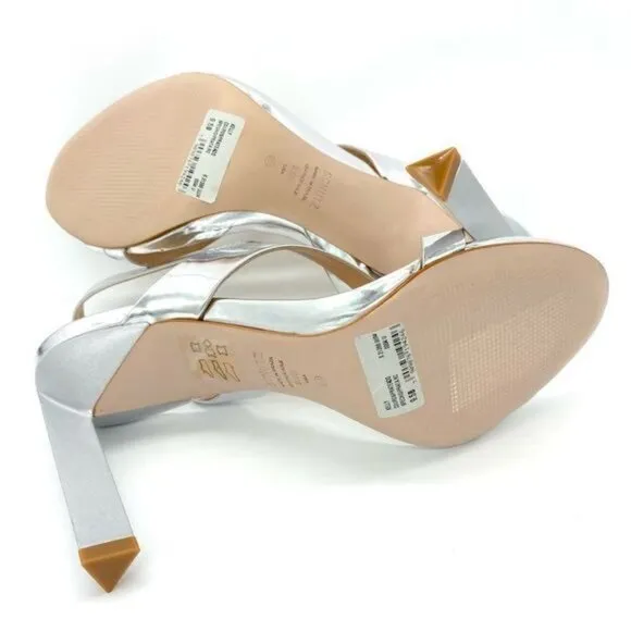 Schutz Kelly Metallic Silver Slingback Sandal Heels New