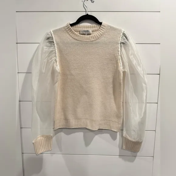Sea James cream organza sleeve sweater
